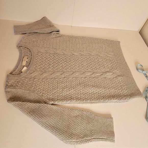 NEW, LOFT Multi Cable Design, Loose Fit, Ladies Grey Crew Neck Sweater, Size M - Picture 5 of 11